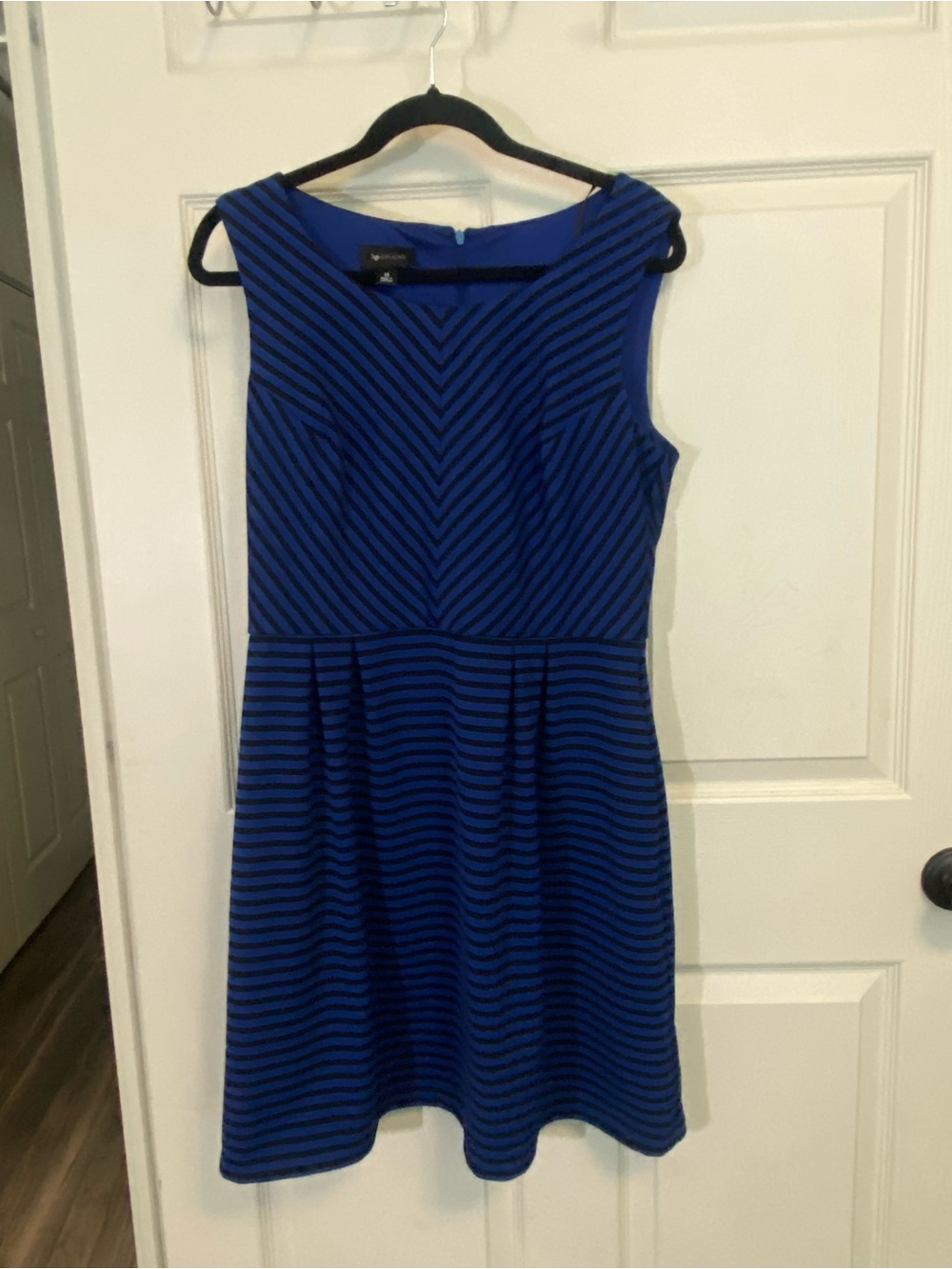 AB Studio Blue and Black Striped Fit-and-Flare Dress